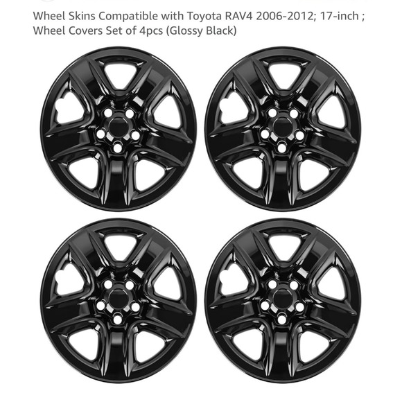 Glossy Black Wheel Skins Hubcaps for Toyota RAV4 2006-2012 17-inch Set of 4 - Picture 1 of 1